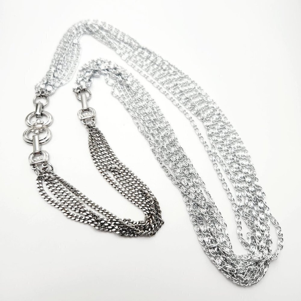 Vintage Sarah Coventry Multi Strand Silver Tone Horse Bit Necklace w/ Extender